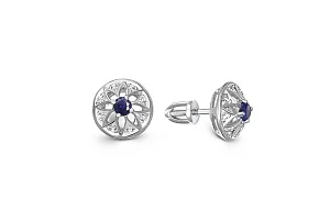 Серьги-пусеты Цветы из белого золота с 2 сапфирами и 16 фианитами