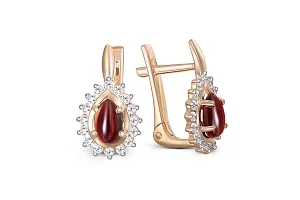 Серьги из красного золота с 2 гранатами и 32 фианитами