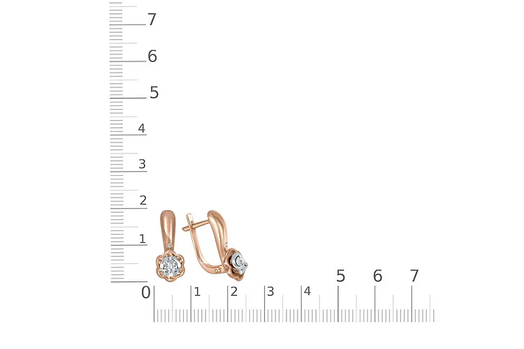 Серьги Цветы из красного золота с 4 бриллиантами