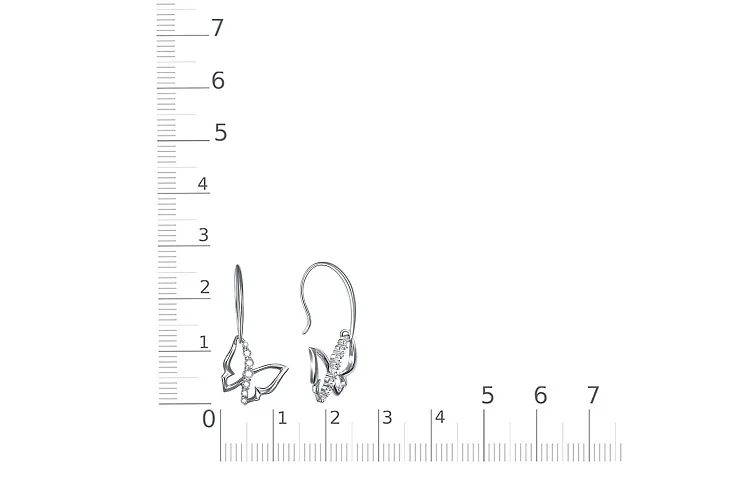 Серьги Бабочки из белого золота с 14 фианитами