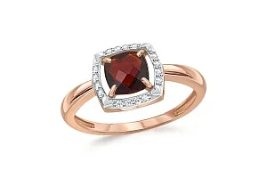 Кольцо из красного золота с гранатом и 16 фианитами