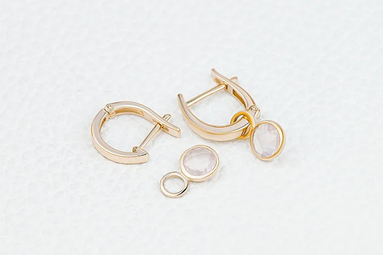 Серьги-трансформеры из жёлтого золота с 2 кварцами