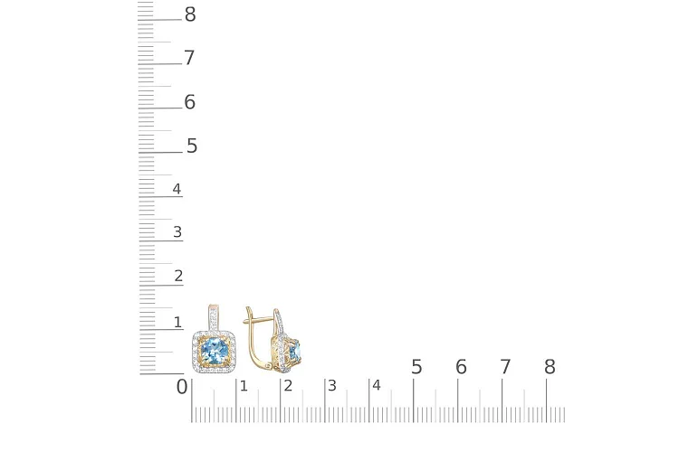 Серьги из жёлтого золота с 2 топазами swiss и 46 фианитами