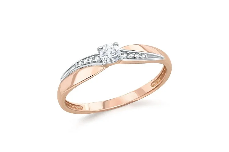 Кольцо из красного золота с фианитом