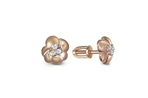 Серьги-пусеты Цветы из красного золота с 6 фианитами