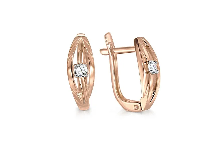 Серьги из красного золота с 2 фианитами