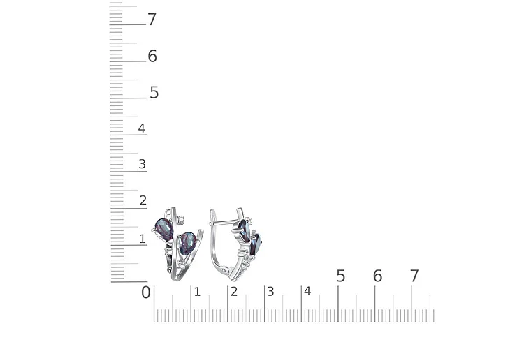 Серьги из белого золота с 4 александритами и 6 фианитами