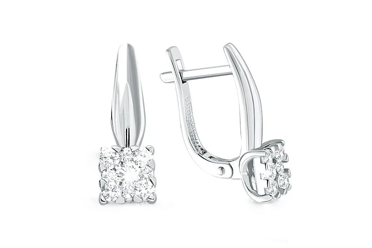 Серьги из белого золота с 18 выращенными бриллиантами