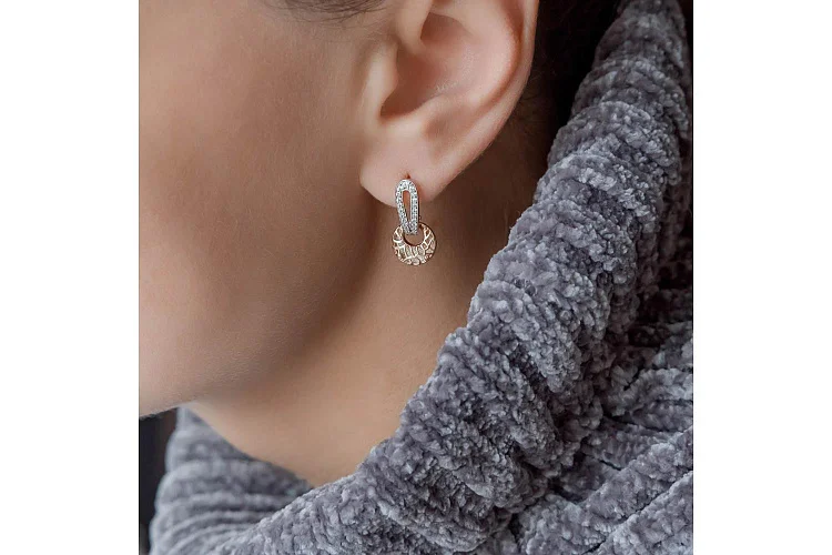 Серьги-трансформеры из красного золота с 42 фианитами