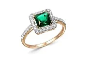 Кольцо из красного золота с изумрудом и 32 фианитами