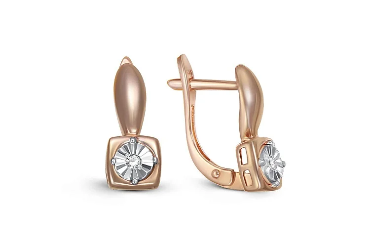 Серьги Квадраты из красного золота с 2 бриллиантами