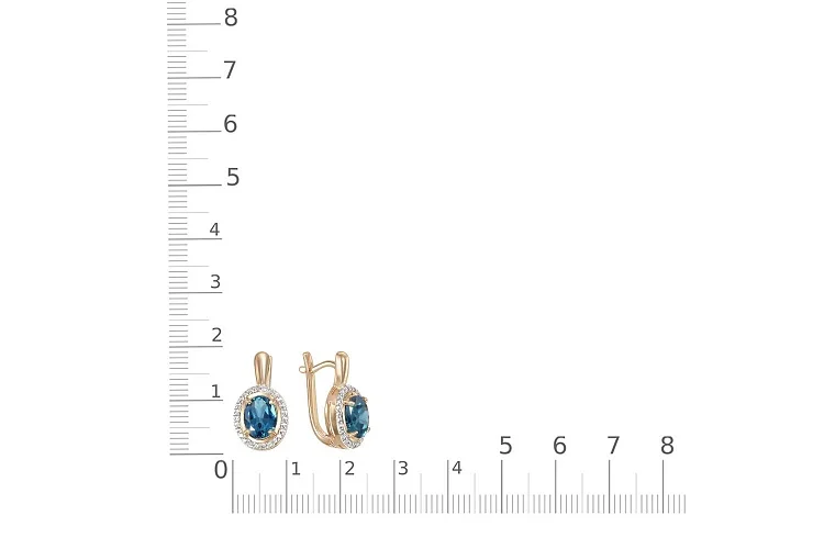 Серьги из красного золота с 2 топазами лондон и 52 фианитами