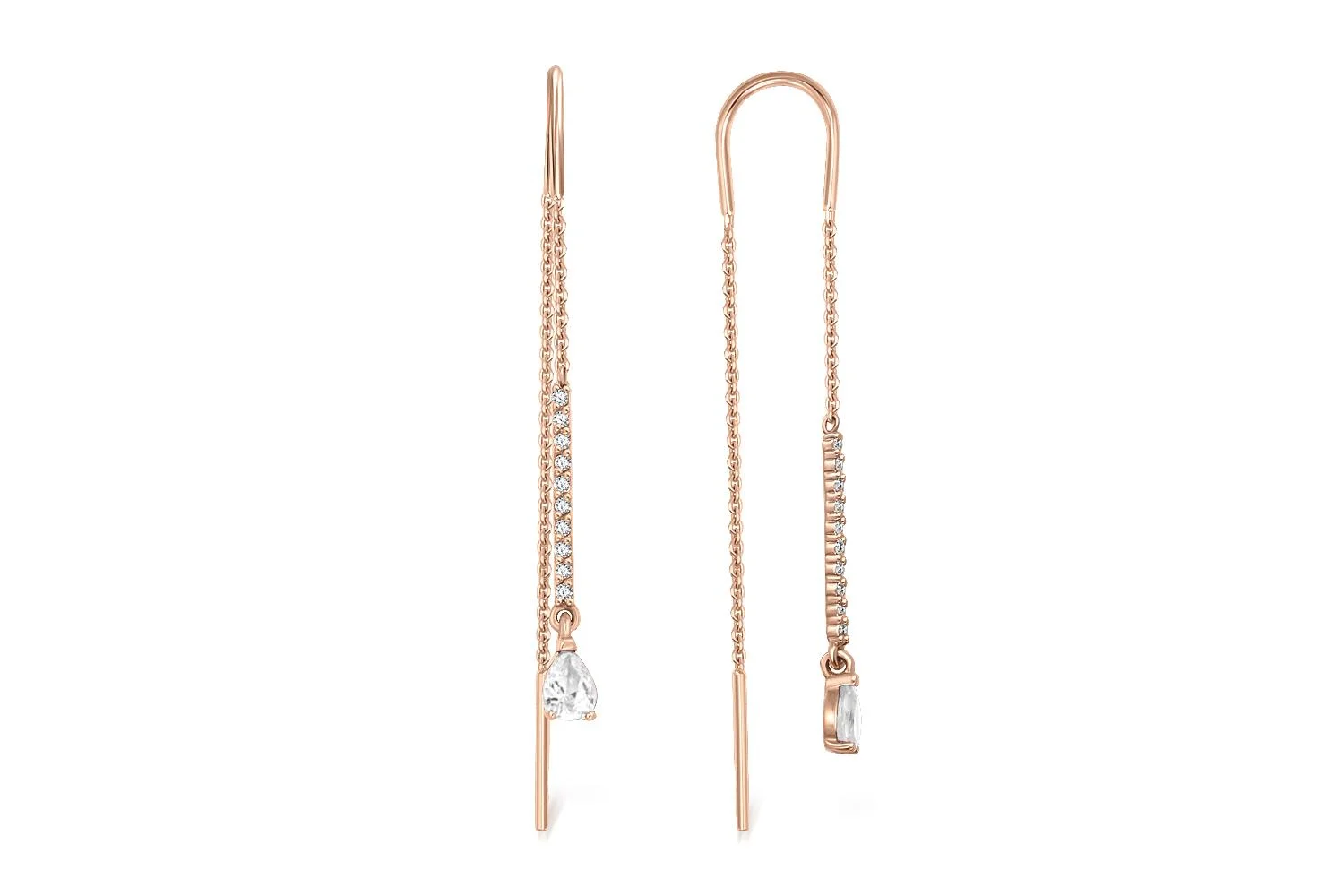 Серьги-продёвки Дорожки из красного золота с 22 кристаллами swarovski