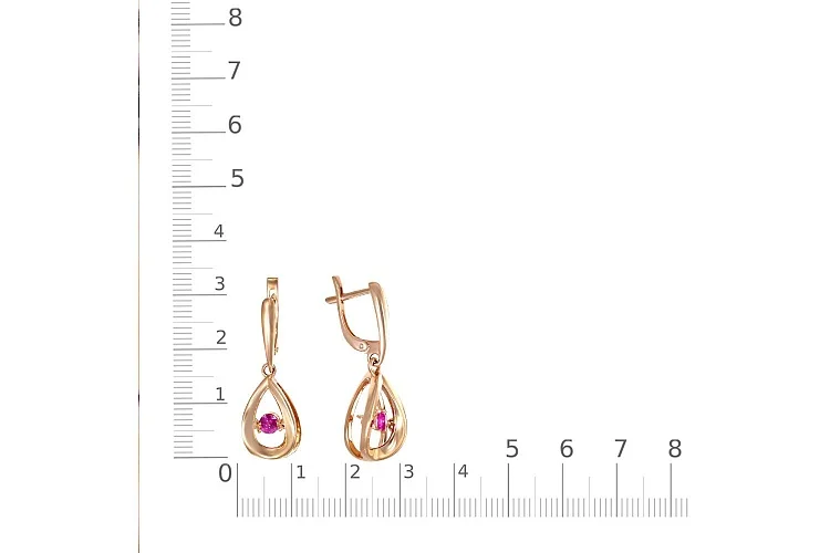 Серьги из красного золота с 2 рубинами