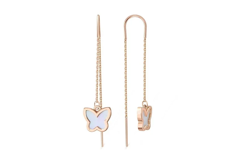 Серьги-продёвки Бабочки из красного золота с перламутром