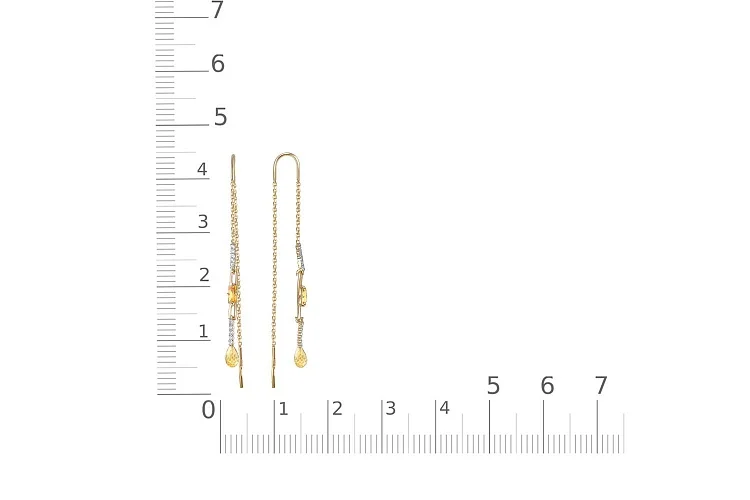 Серьги-продёвки из жёлтого золота с 4 цитринами и 20 фианитами