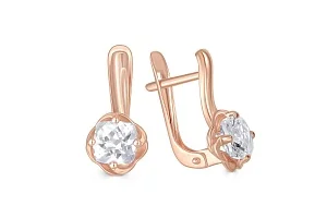 Серьги Цветы из красного золота с 2 кристаллами swarovski