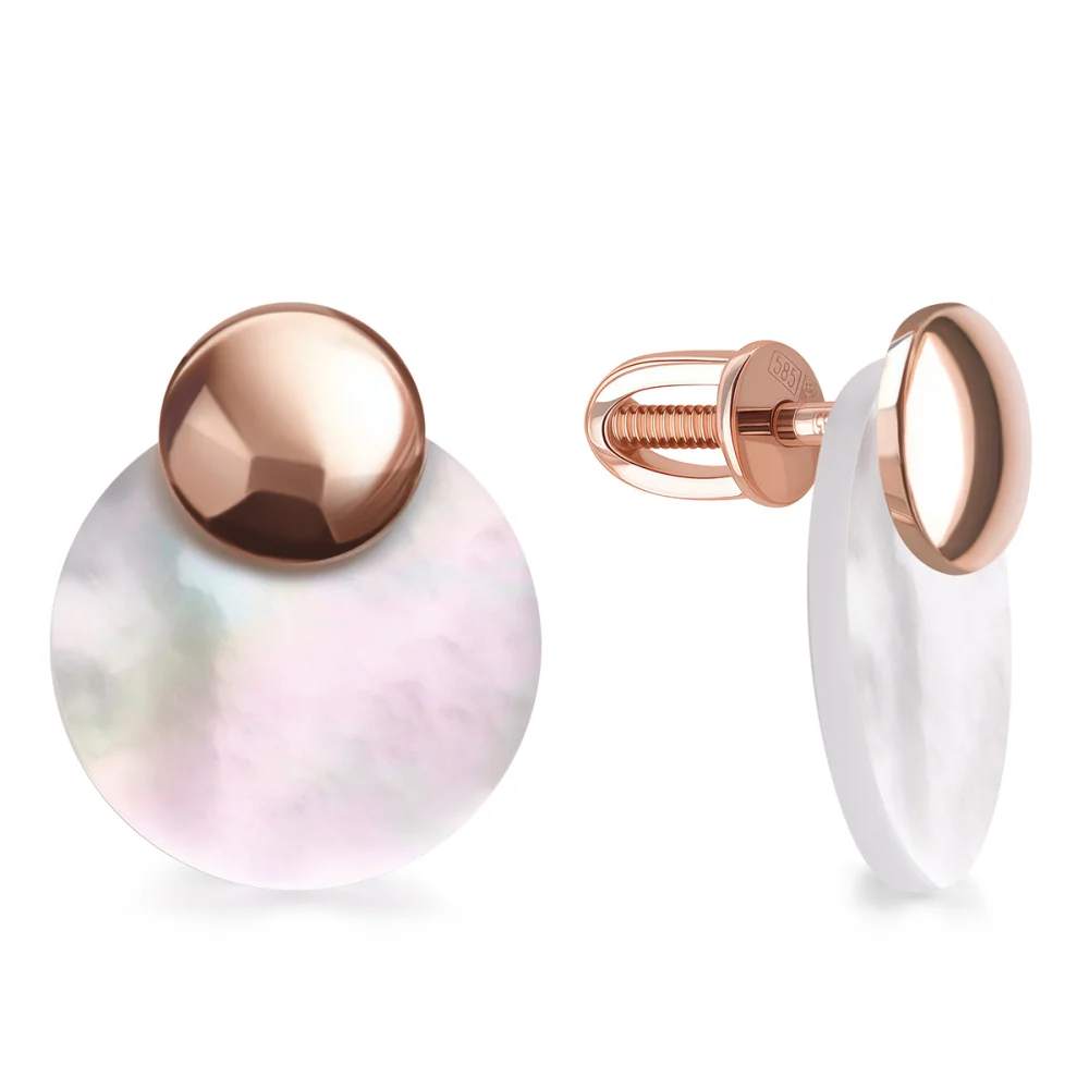 Серьги-пусеты из красного золота с перламутром