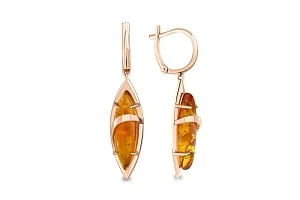 Серьги из красного золота с янтарём