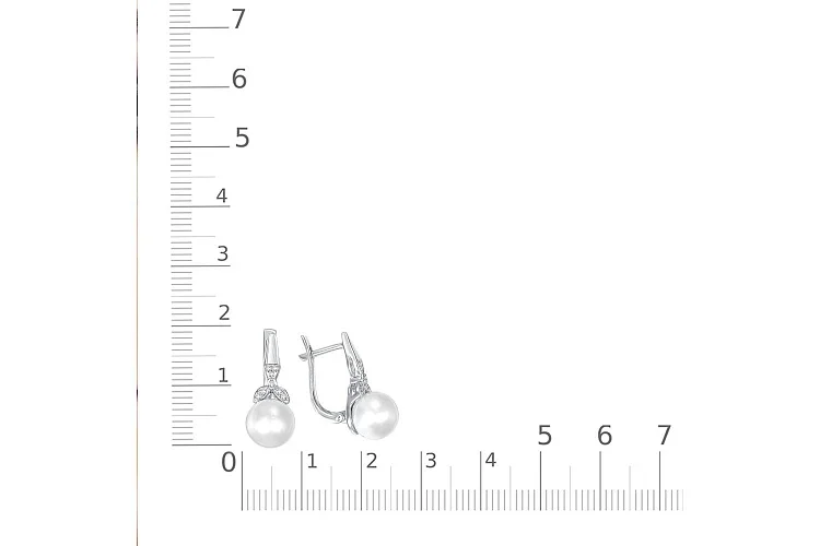 Серьги из белого золота с 2 жемчужинами и 16 бриллиантами