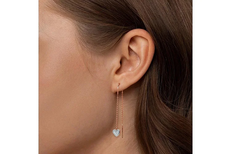 Серьги-продёвки Сердца из красного золота с 20 бриллиантами