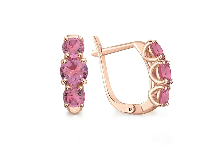 Серьги из красного золота с 6 турмалинами