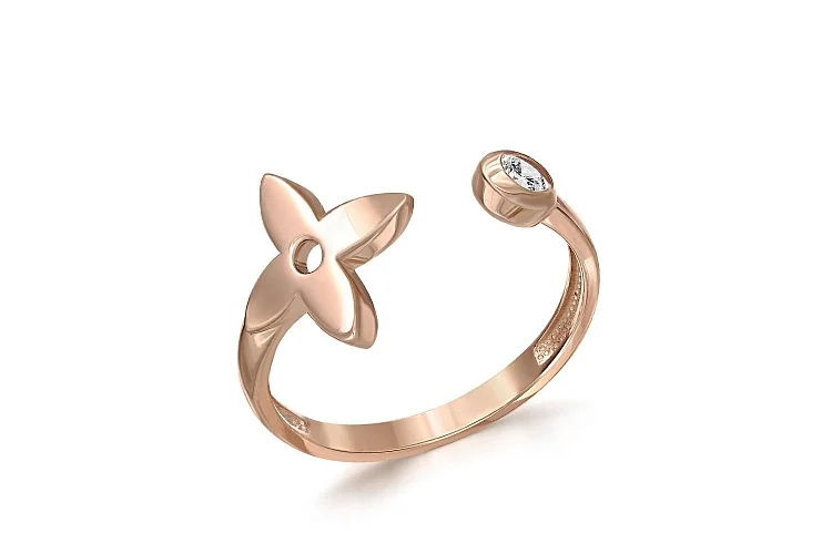 Кольцо Клевер из красного золота с бриллиантом
