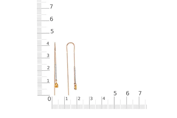 Серьги-продёвки Дорожки из красного золота с 2 цитринами и 20 фианитами