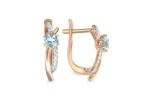 Серьги из красного золота с 2 топазами sky и 14 фианитами