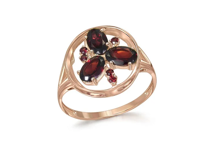 Кольцо из красного золота с 8 гранатами