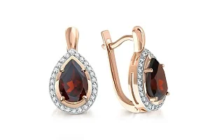 Серьги из красного золота с 2 гранатами и 52 фианитами