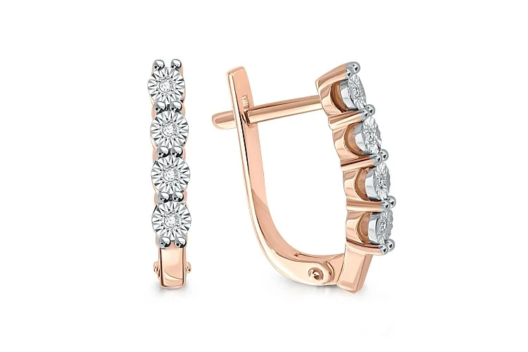 Серьги Дорожки из красного золота с 8 бриллиантами