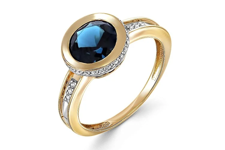 Кольцо из жёлтого золота с ситаллом и 32 фианитами