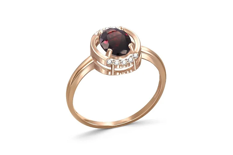 Кольцо из красного золота с гранатом и 10 фианитами