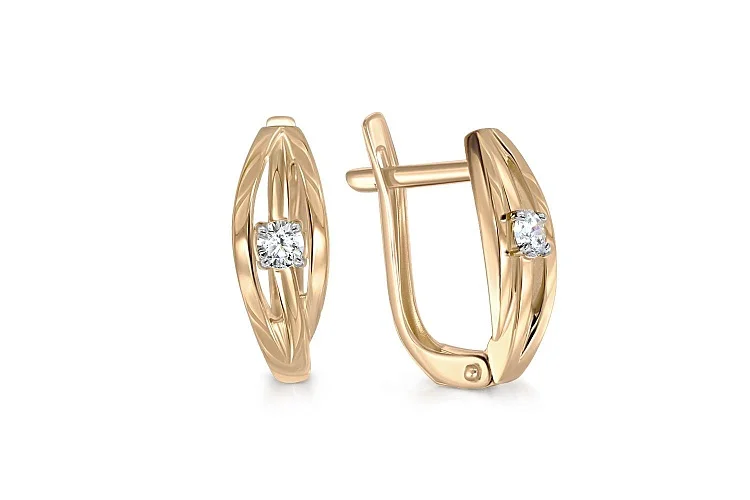 Серьги из жёлтого золота с 2 фианитами