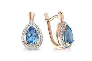 Серьги из красного золота с 2 топазами swiss и 52 фианитами