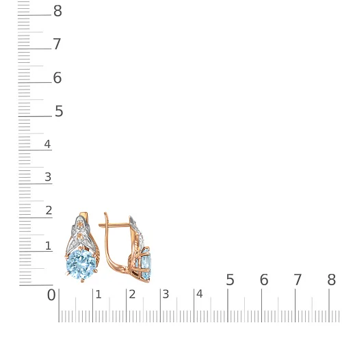 Серьги из красного золота с 2 топазами sky и 4 фианитами