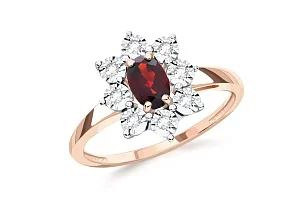 Кольцо из красного золота с гранатом и 8 бриллиантами