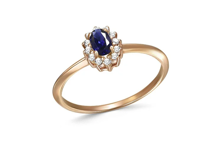 Кольцо из красного золота с сапфиром и 12 бриллиантами