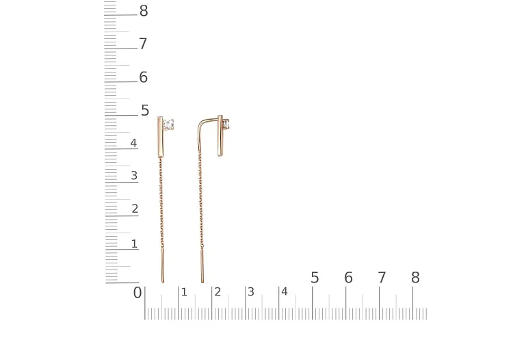Серьги-продёвки из красного золота с 2 фианитами