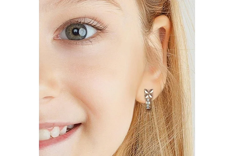 Детские серьги Бабочки из красного золота с 8 фианитами