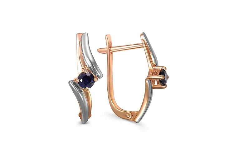 Серьги из красного золота с 2 сапфирами