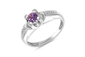 Кольцо из белого золота с аметистом и 8 фианитами