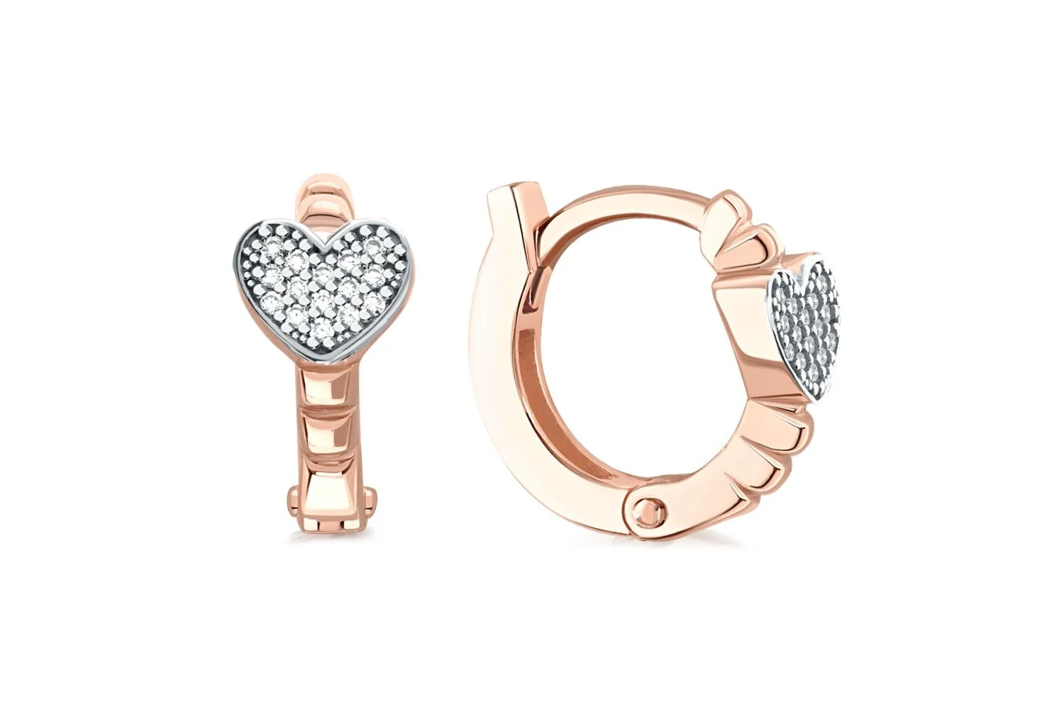 Серьги Сердца из красного золота с 30 фианитами