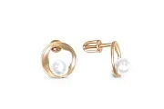Серьги-пусеты Круги из красного золота с 2 жемчужинами