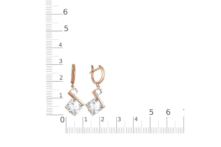 Серьги из красного золота с 4 фианитами