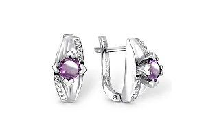 Серьги из белого золота с 2 аметистами и 18 фианитами