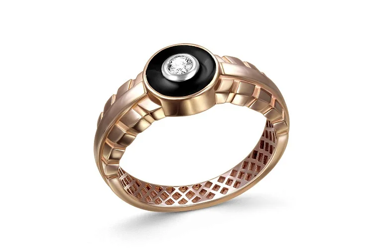 Печатка из красного золота с бриллиантом