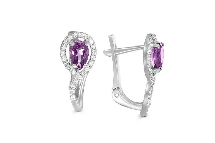 Серьги из белого золота с 2 аметистами и 46 бриллиантами