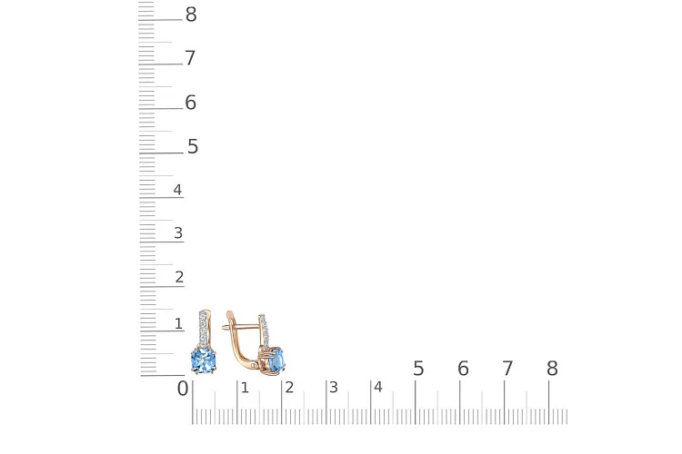 Серьги из красного золота с 2 топазами swiss и 10 фианитами